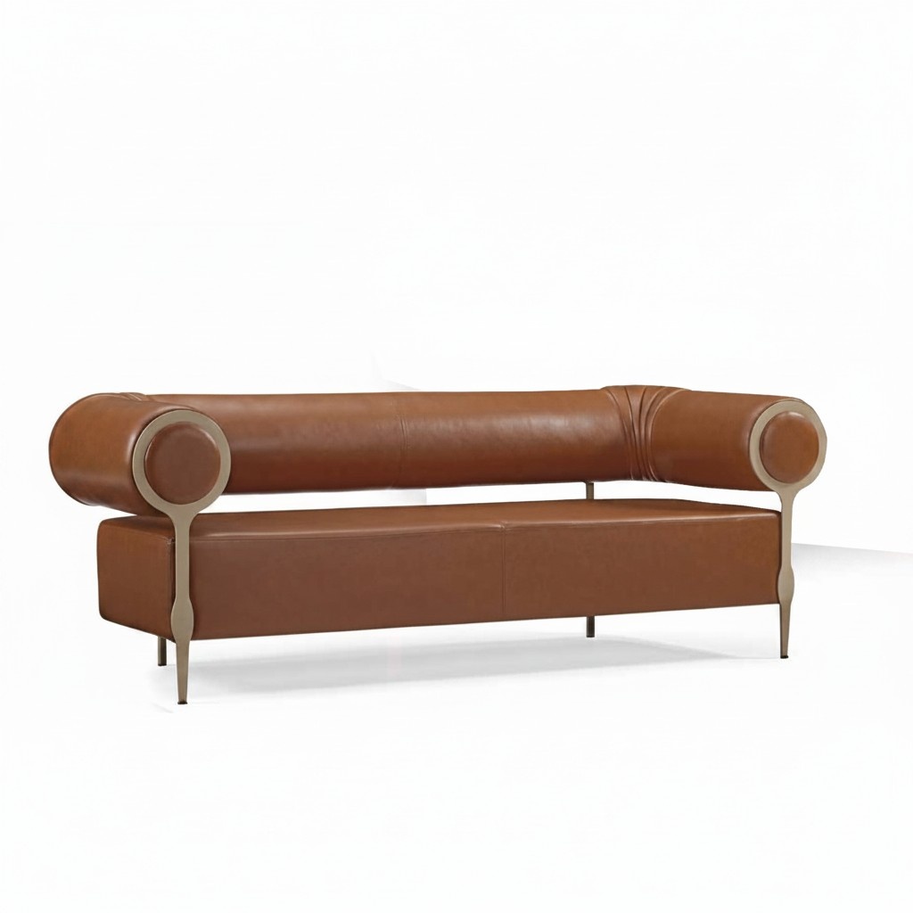 Living room 3-seater sofa, three-piece sofa, upholstered furniture, brown leather, modern
