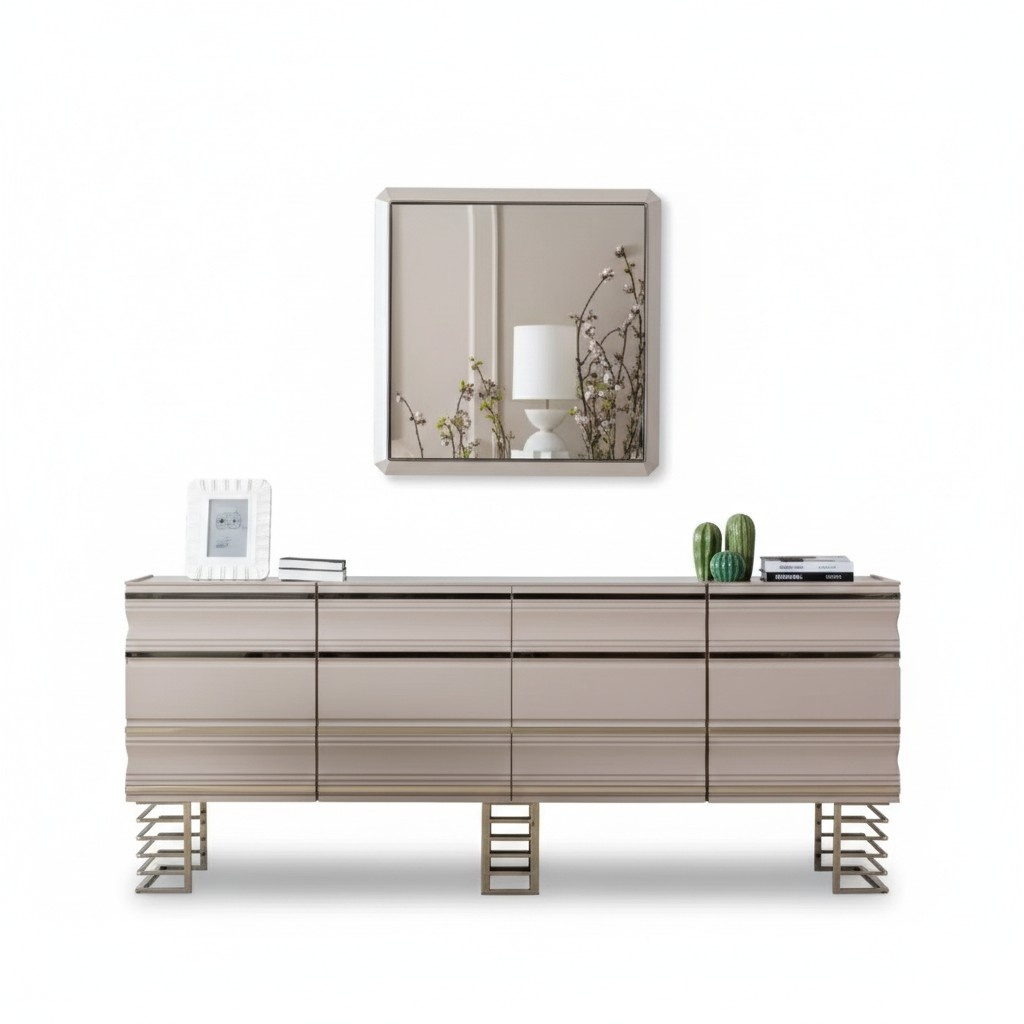 Living room beige sideboard mirror design furniture console designer