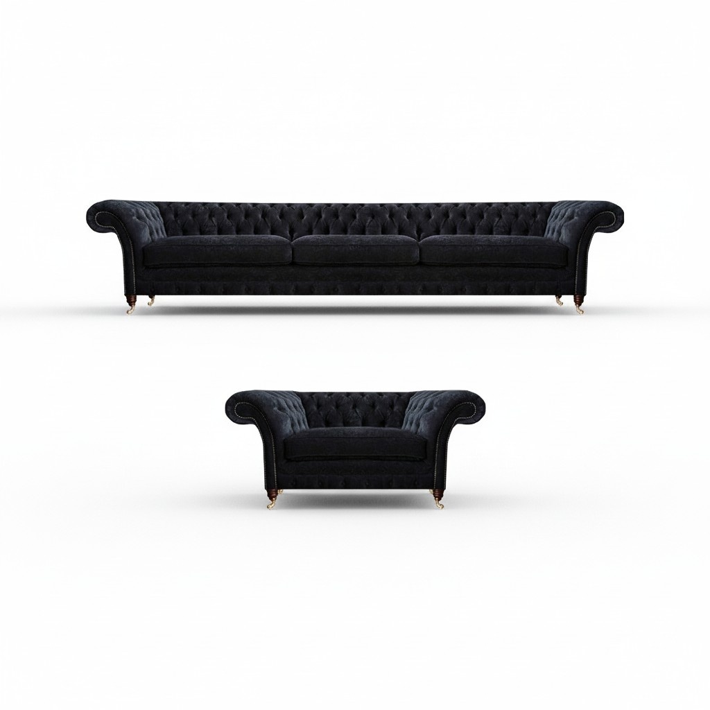 Living room black Chesterfield sofa set designer fabric sofa armchair