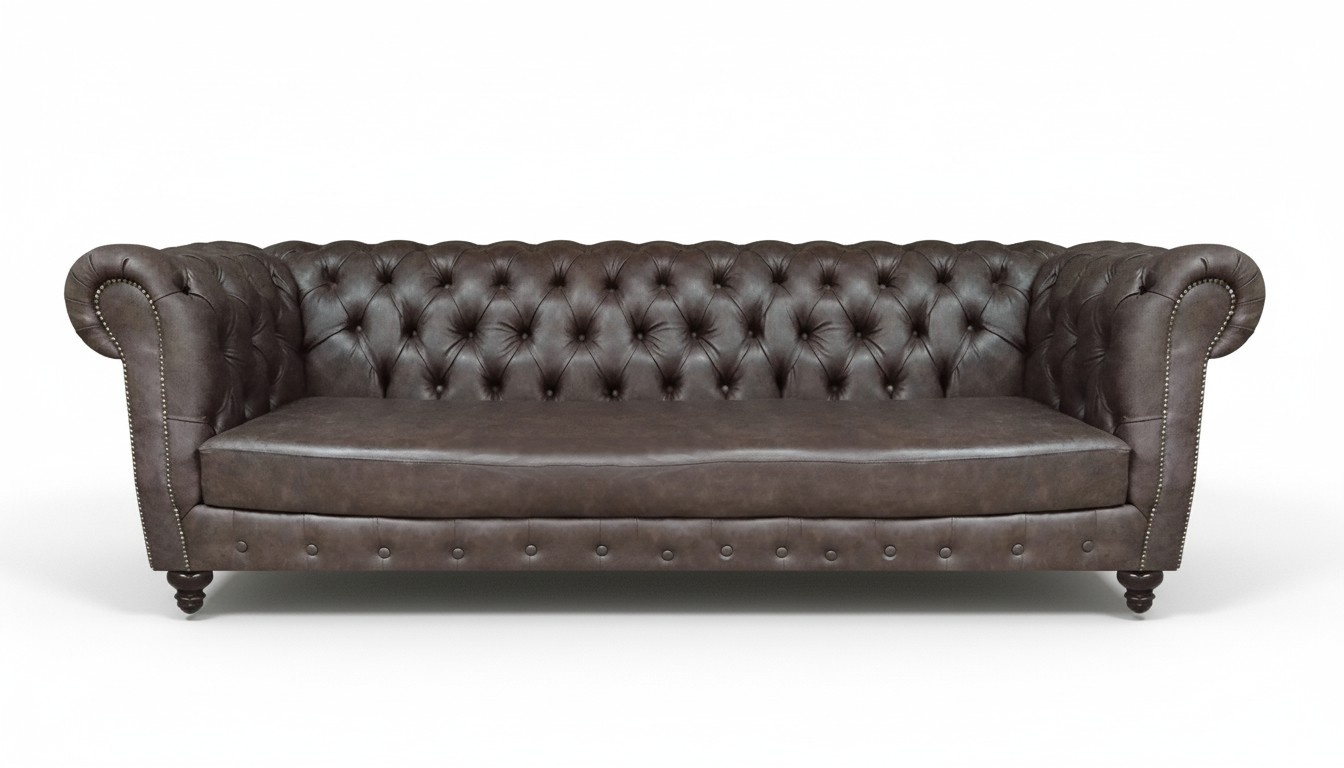 Living room brown sofa four-seater couch furniture upholstered furniture Chesterfield