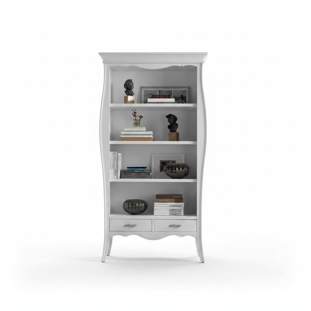 Living Room Cabinet Books Shelf White Classic Wood Furniture Shelves