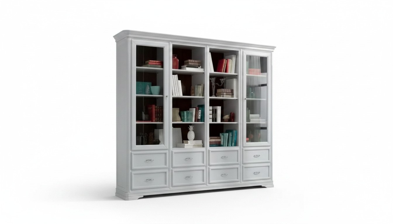 Living Room Cabinet Books Shelf White Classic Furniture Shelves Wood