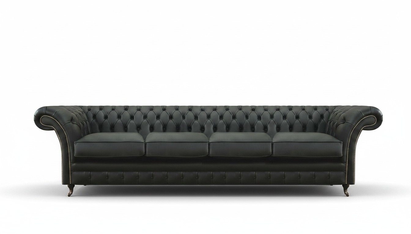 Living Room Chesterfield Black Sofa Four Seater Modern Furnishings New