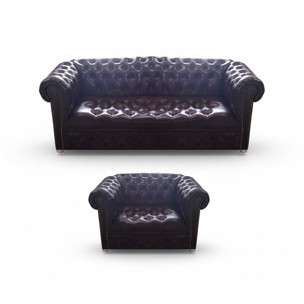 Living Room Chesterfield Brown Sofa Three Seater Couch Luxury Armchair New