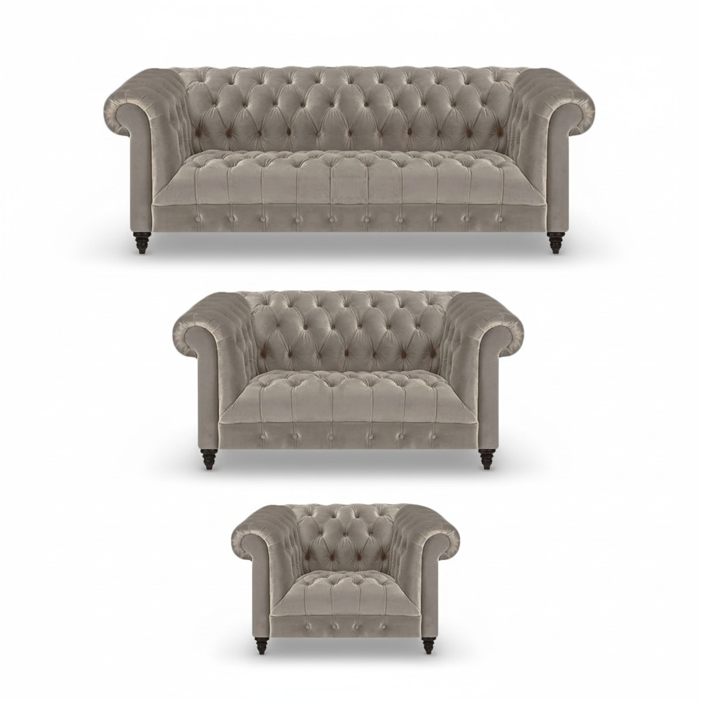Living room Chesterfield Complete 3-piece Sofas Couch Gray Armchair New Upholstered Furniture