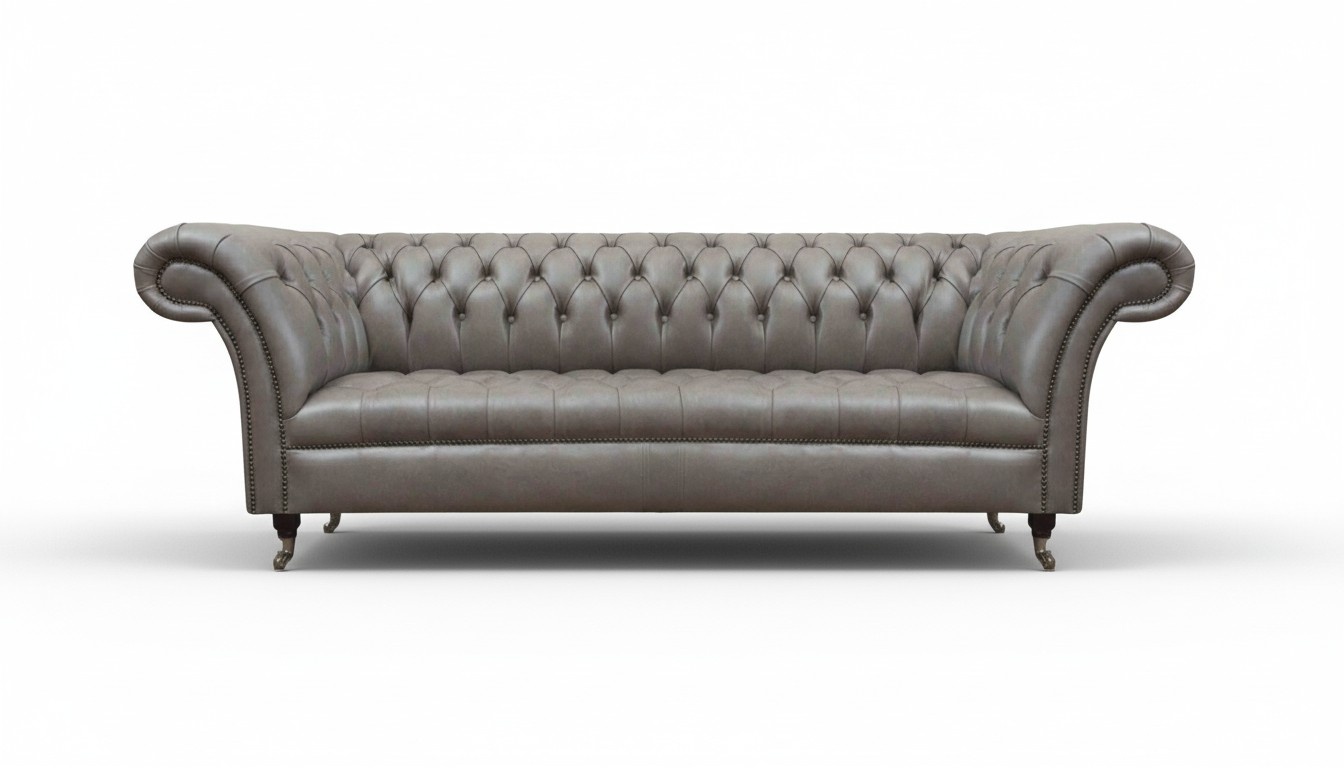 Living Room Chesterfield Gray Three-Seater Elegant Leather Sofas Luxury Furniture