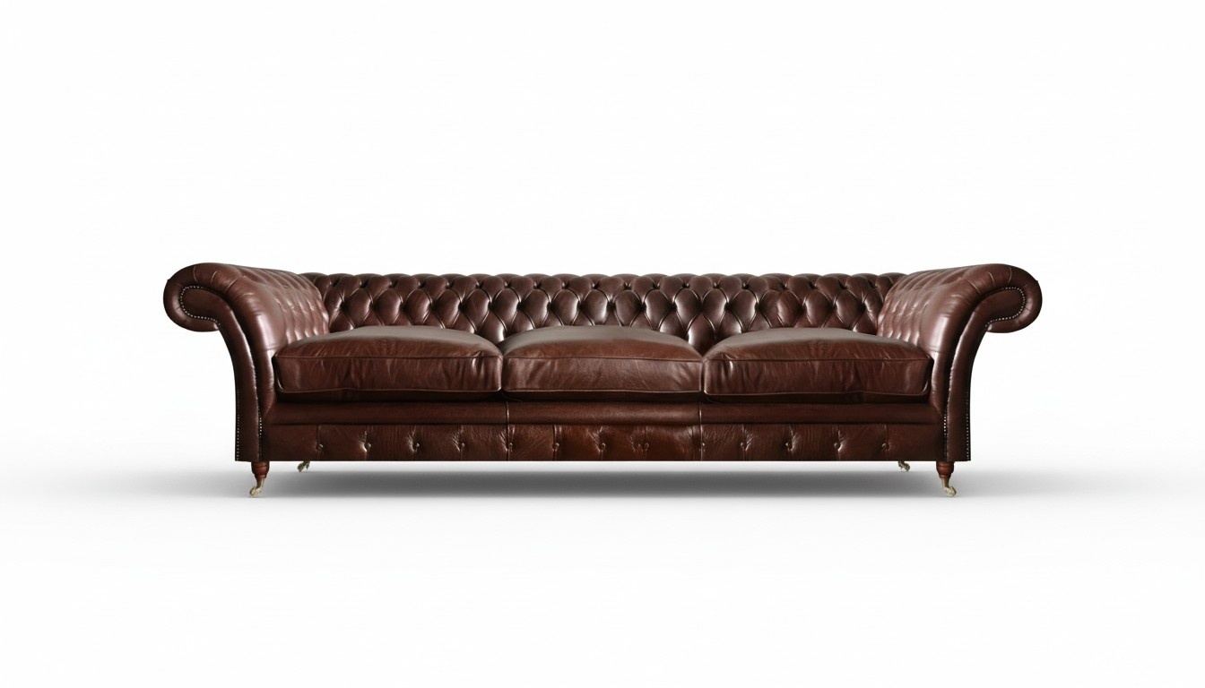 Living room Chesterfield leather sofa three-seater couch design brown sofas