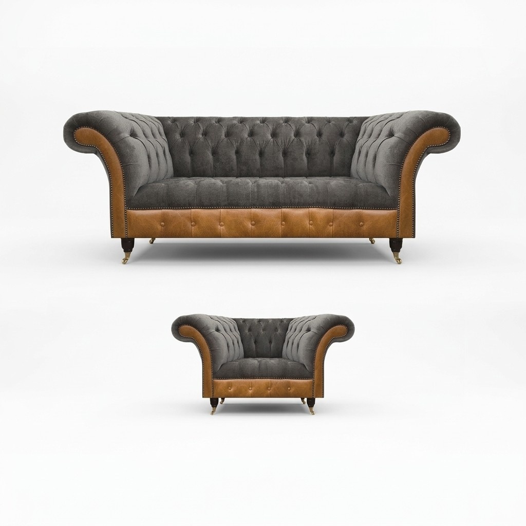 Living room Chesterfield sofa set upholstery textile seating 3-seater sofa