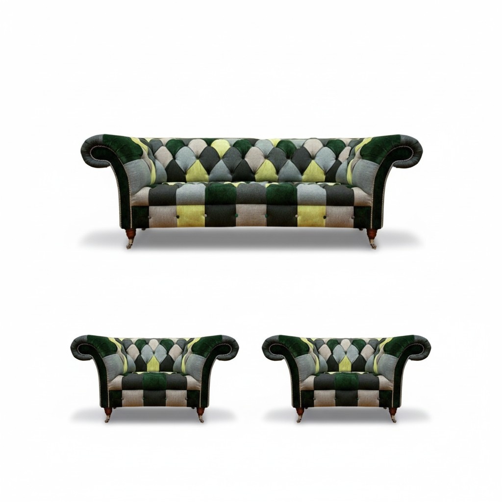 Living Room Chesterfield Sofa Three Seater Couch 2x Armchair Furnishing New