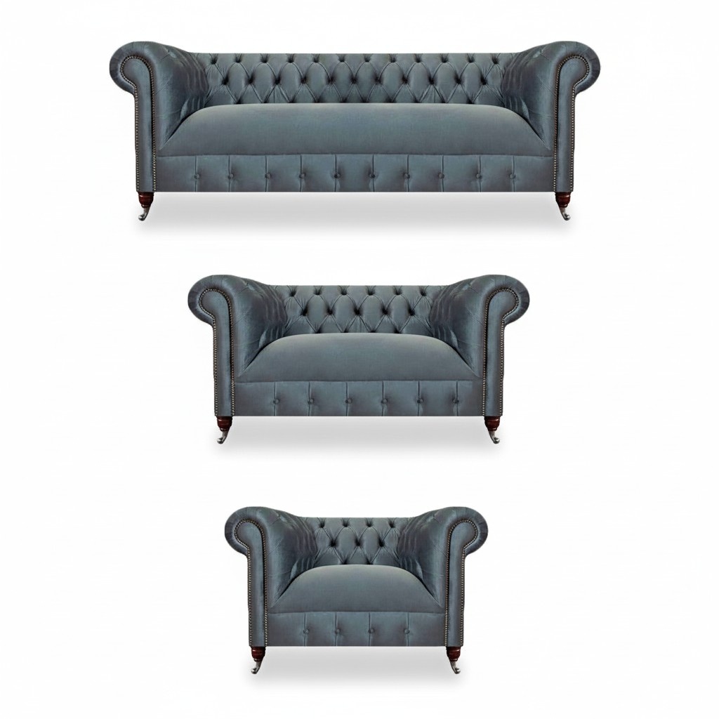 Living room Chesterfield sofas gray fabric couches designer seating set