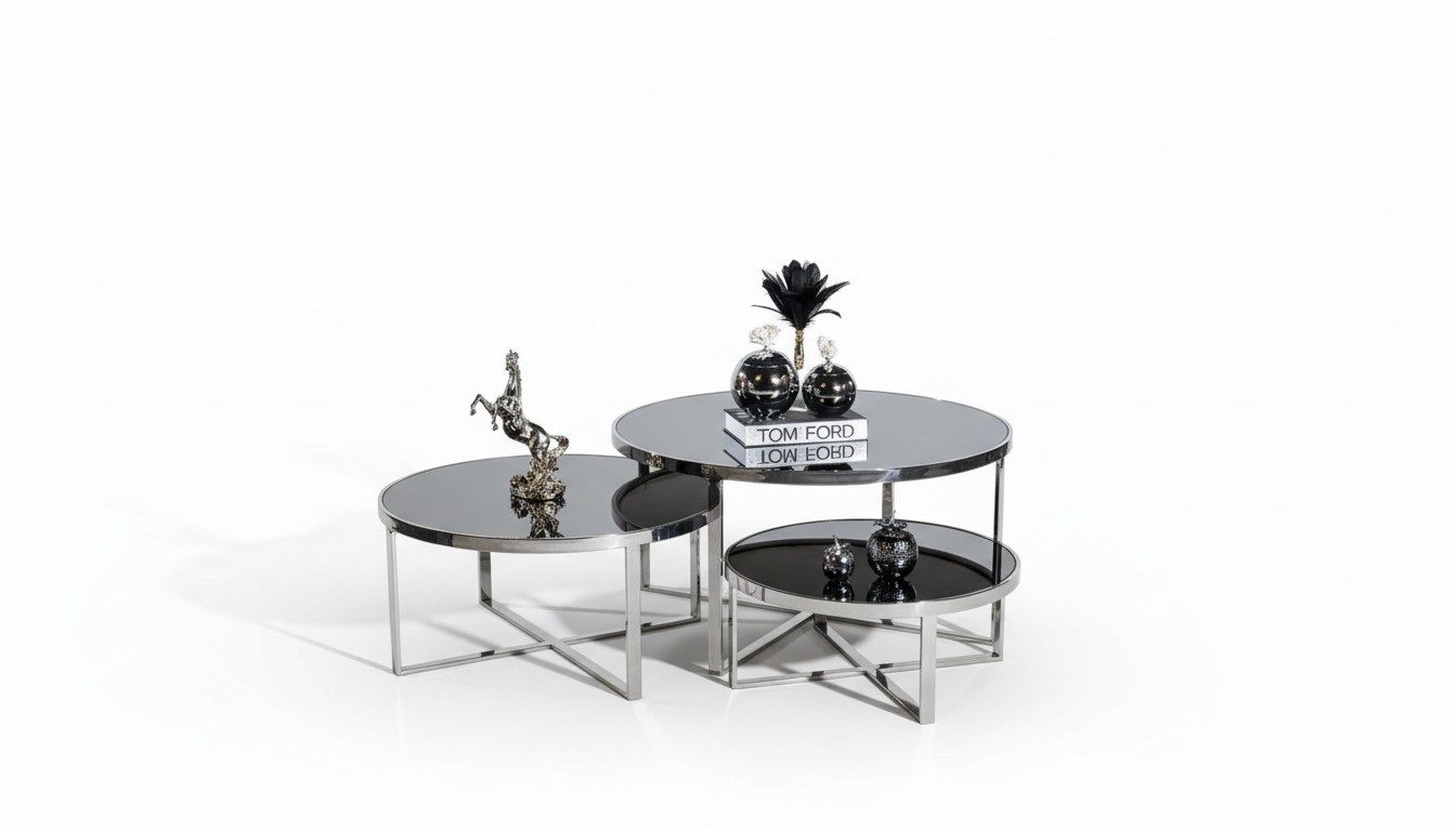 Living room coffee tables luxury design 3 pcs. Wooden gray style modern table