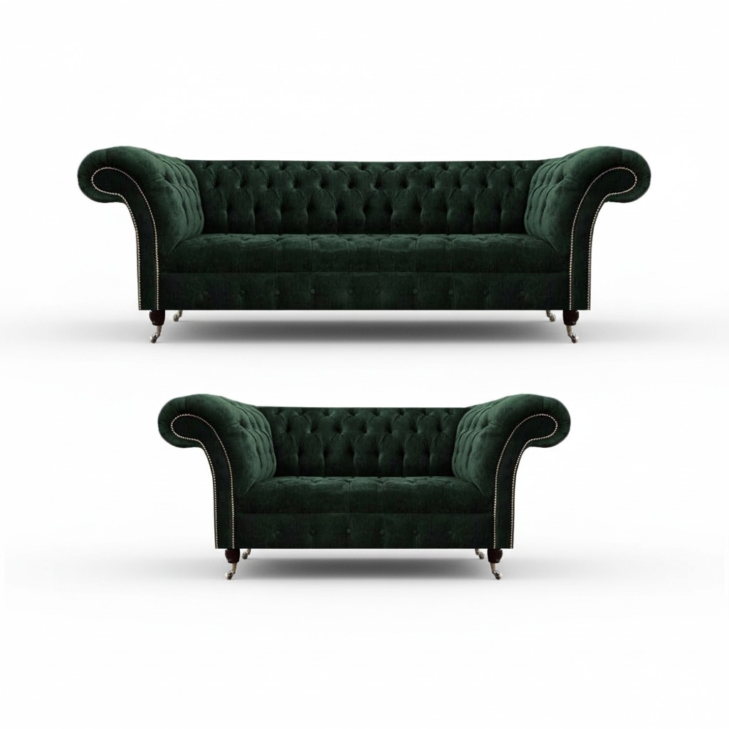 Living Room Complete 2x Sofas 3+2 Seater Green Luxurious Upholstered Furniture