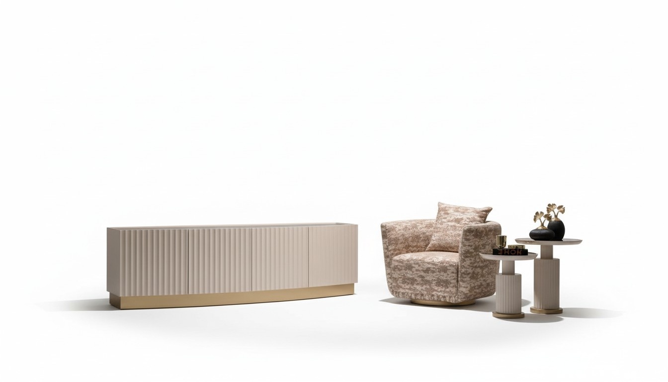 Living room complete armchairs sideboard side tables set 4 pieces beige