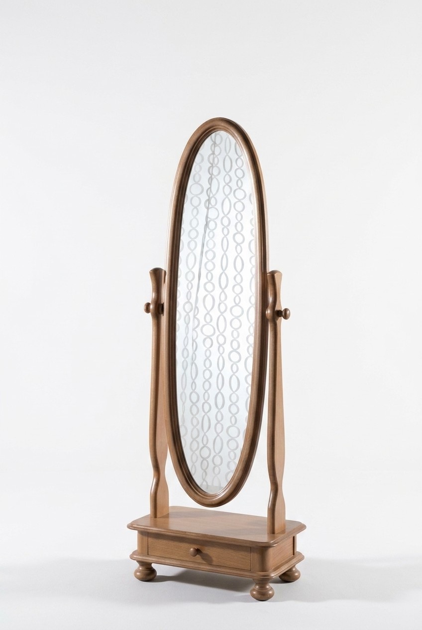 Living Room Floor Mirror Wooden Frame Oval Brown Standing Mirror