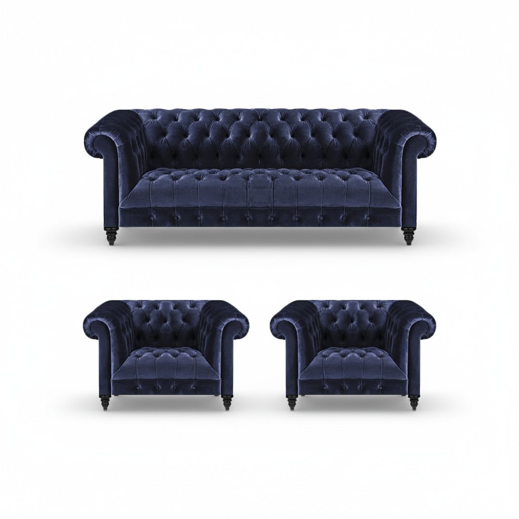 Living room furniture 3-piece upholstered furniture Chesterfield complete set.