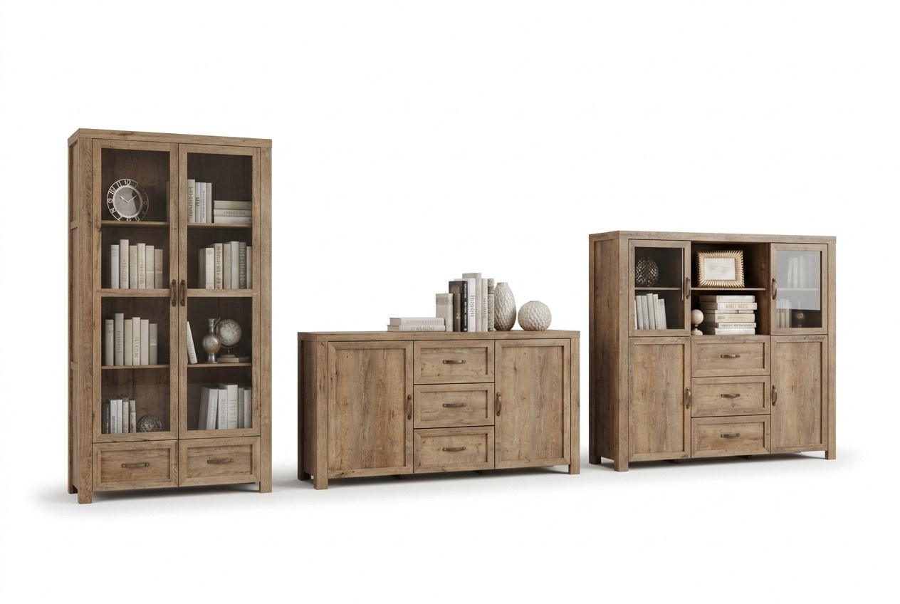 Living Room Furniture Set Designer Living Room Bookcase Chest of Drawers 3pcs New