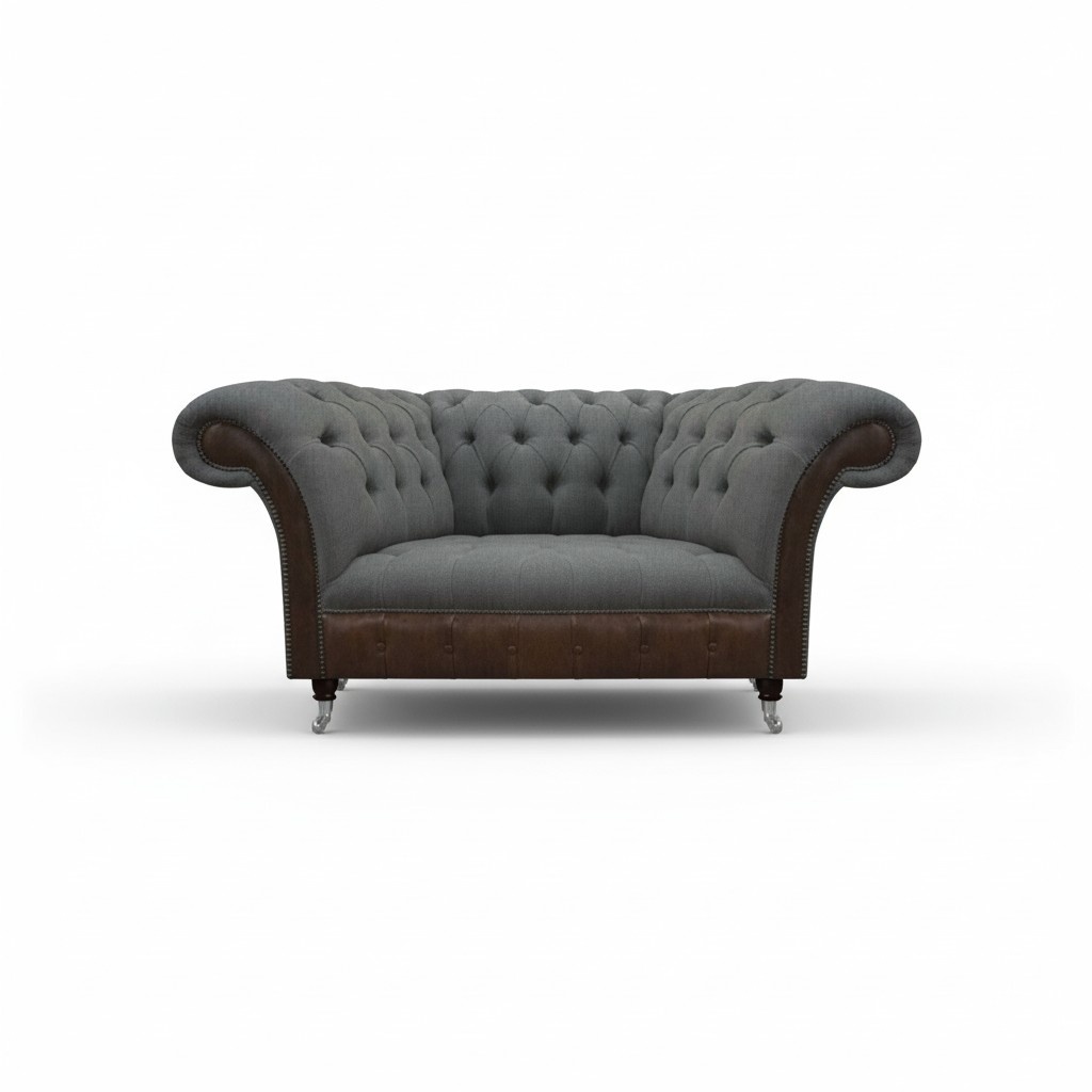 Living Room Gray-Brown Chesterfield 2-Seater Textile Couch Luxury Furniture