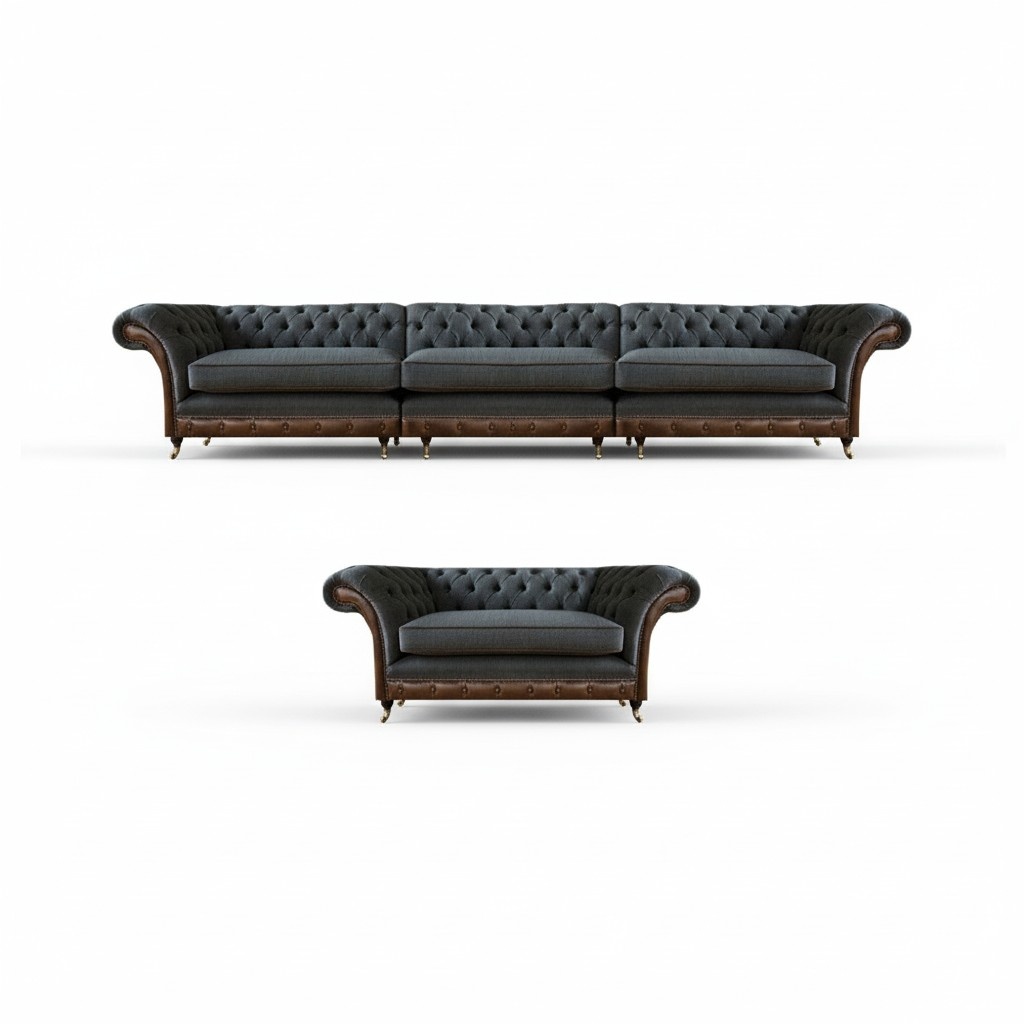 Living room Gray Chesterfield fabric sofa set Textile 3-seater Single seat