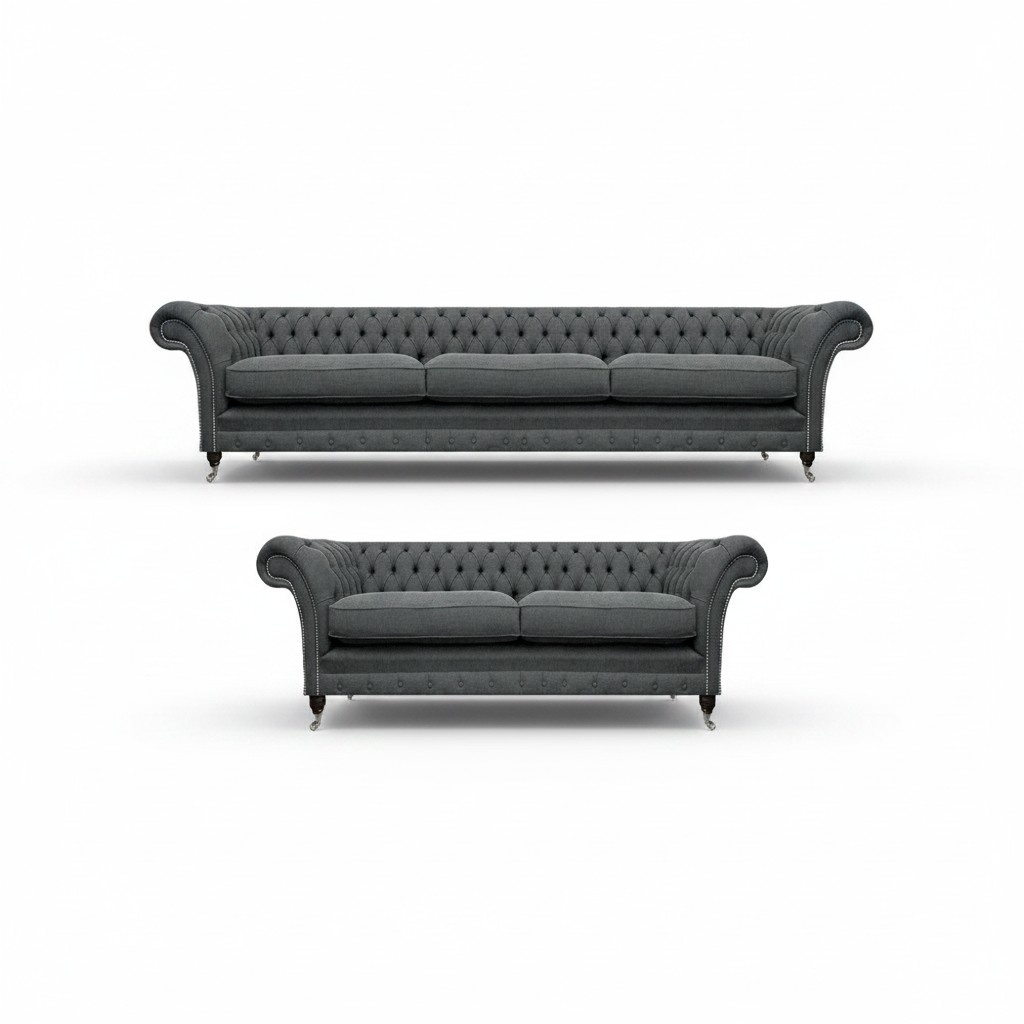 Living Room Gray Complete Sofas Luxury Chesterfield Sofa Set Textile Furniture