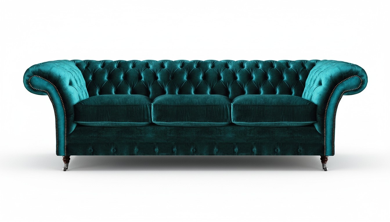 Living Room Green Three-Seater Sofa Couch Textile Furniture Upholstered Seat Furniture