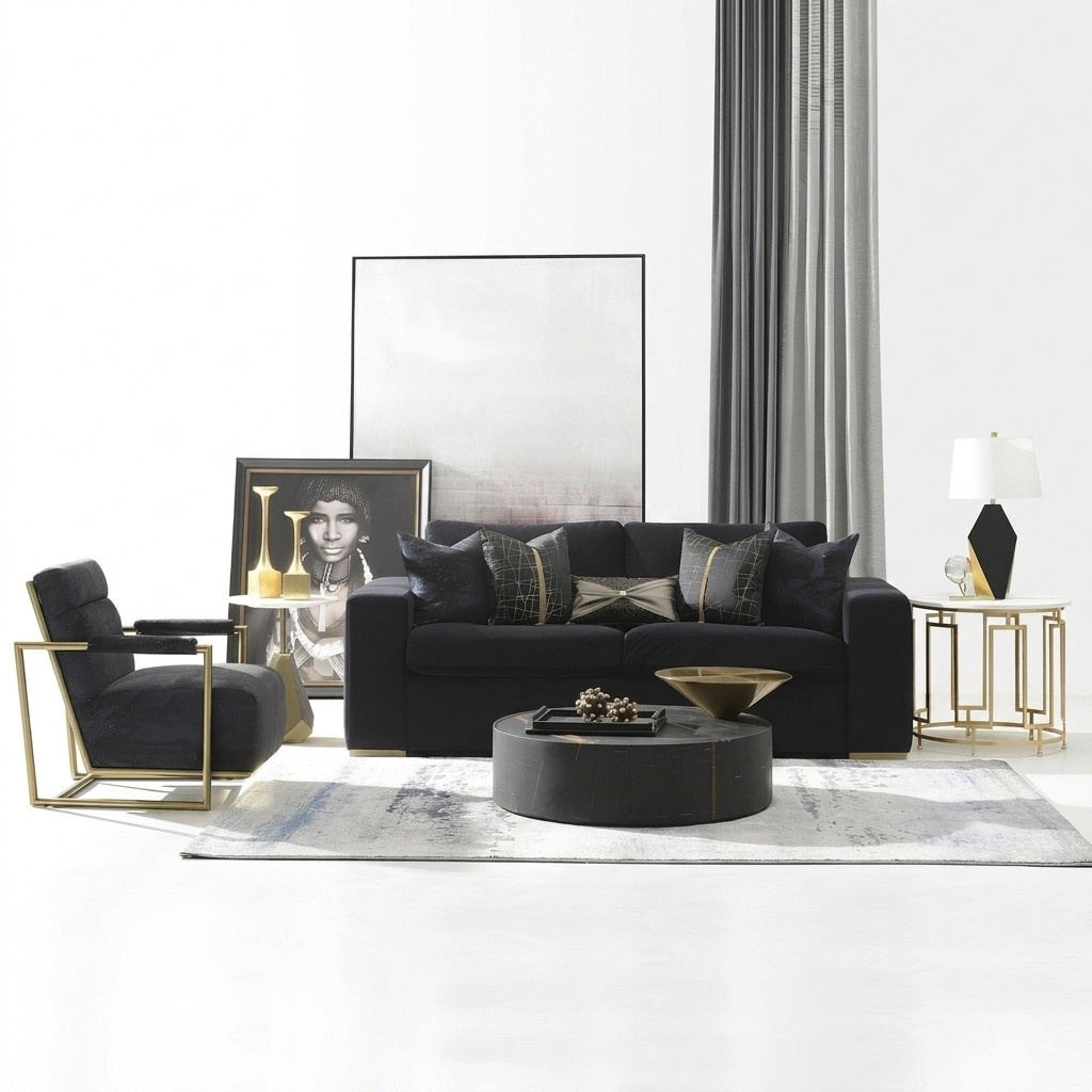 Living Room Italian Furniture Seat Set 3 + 1 Seater + Couch Table Set 3pcs