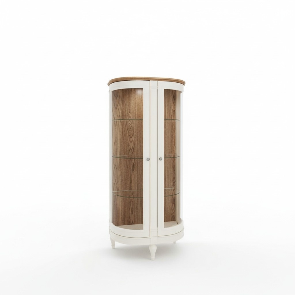 Modern style made of real wooden half-round designer showcase/cupboard with 2-sliding glass doors & shelves - model  FL-W3/4