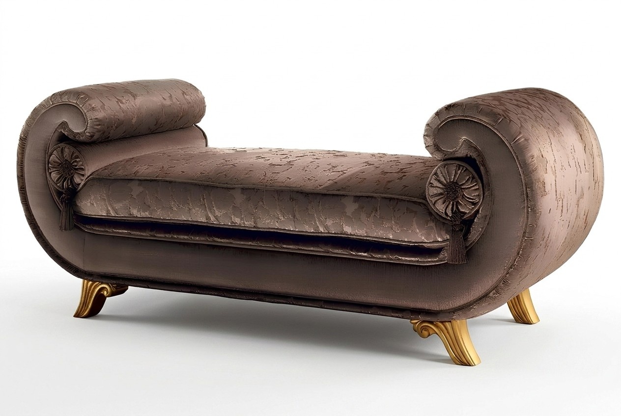 Living Room Lounge Furniture Classic Design Sofa Brown Textile Chaise Longue New