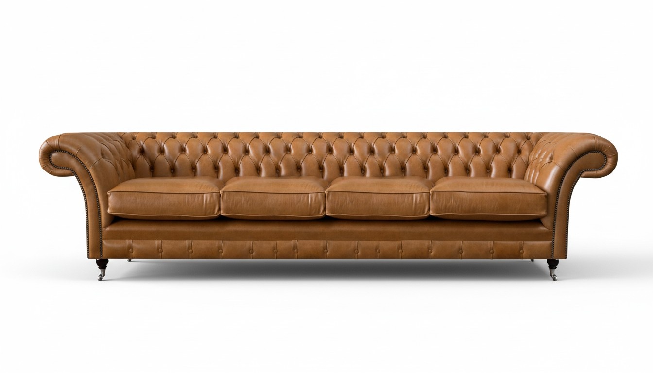 Living Room Luxurious Brown Sofa Big 4 Seater Design Chesterfield Leather Sofa