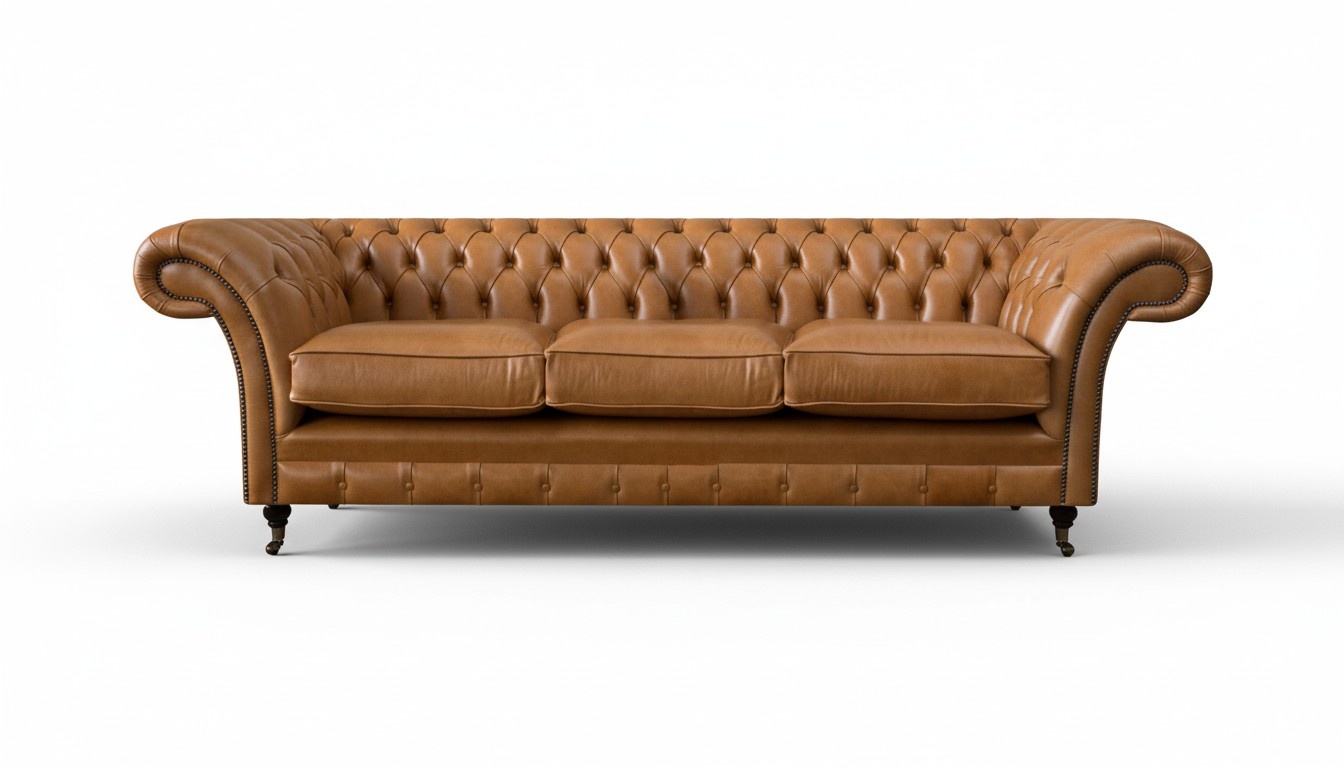 Living Room Luxurious Sofa Three-Seater Couch Brown Luxurious Chesterfield
