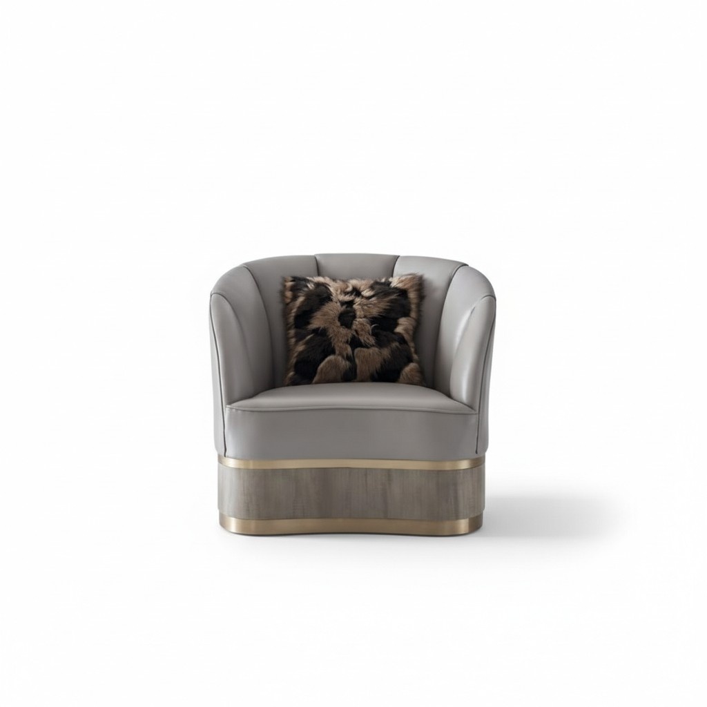 Luxury leather rounded armchair made of real wooden, italian furniture model - MH2752