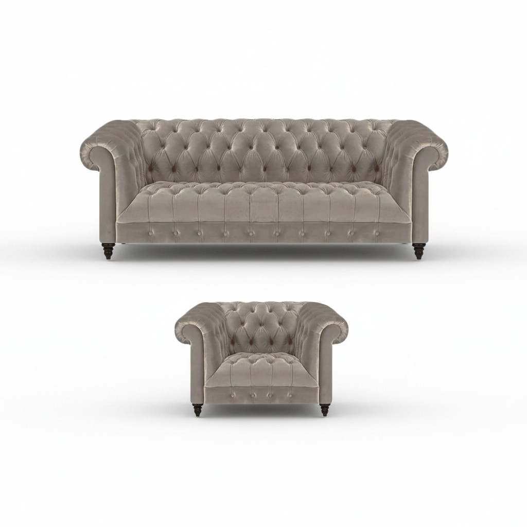 Living Room Luxury Set 2-piece Gray Furniture Upholstered Chesterfield New