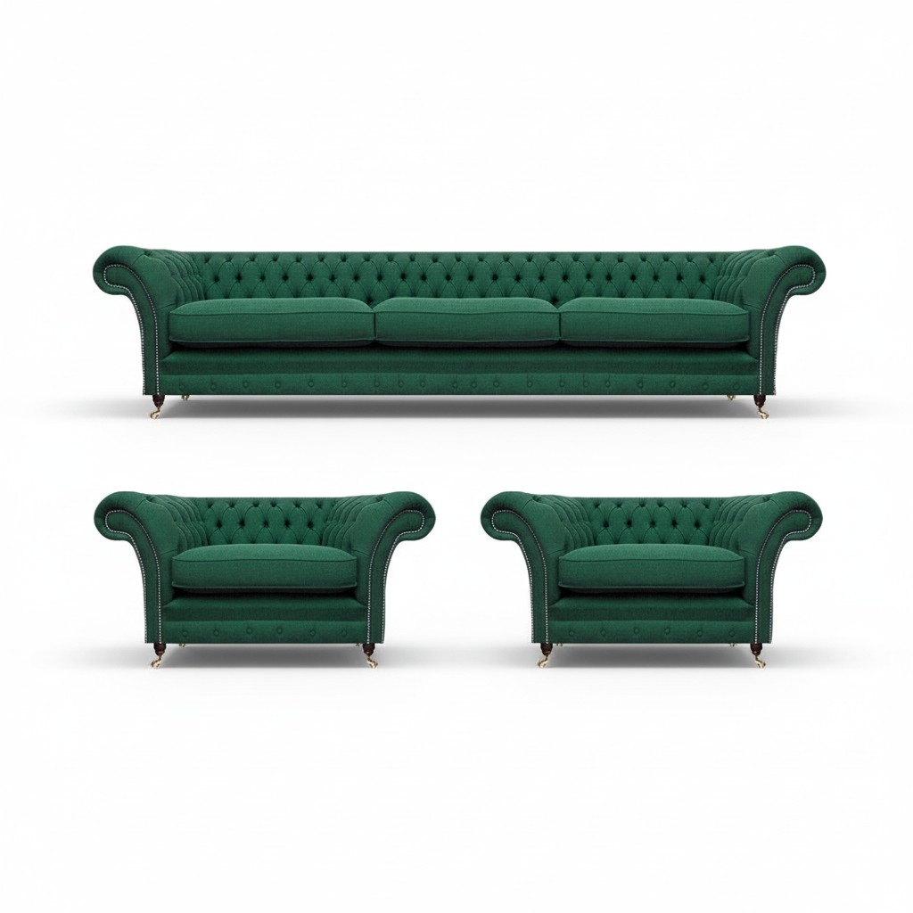 Living Room Luxury Sofa Set 3-piece Green Designer Furniture Chesterfield
