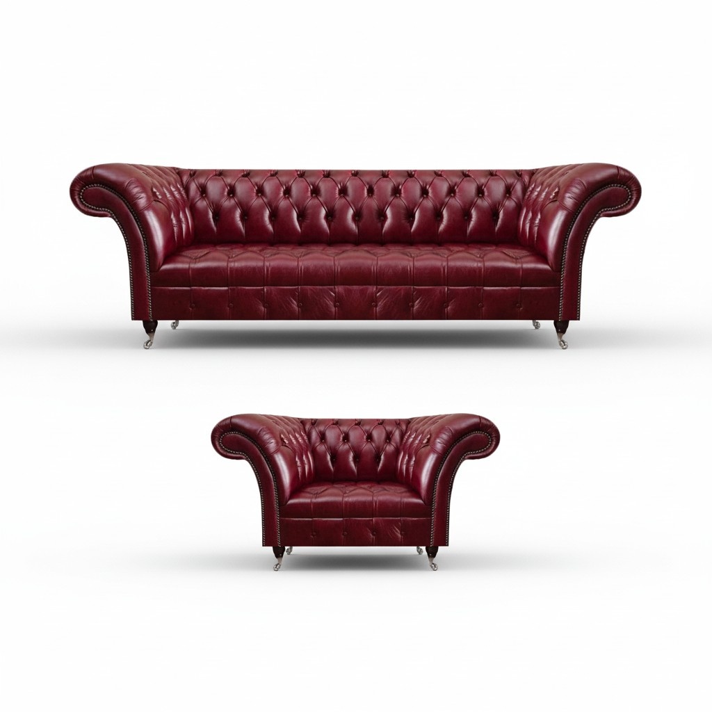 Living Room Red Chesterfield Set Luxury Three-Seater Couch Upholstered Armchair
