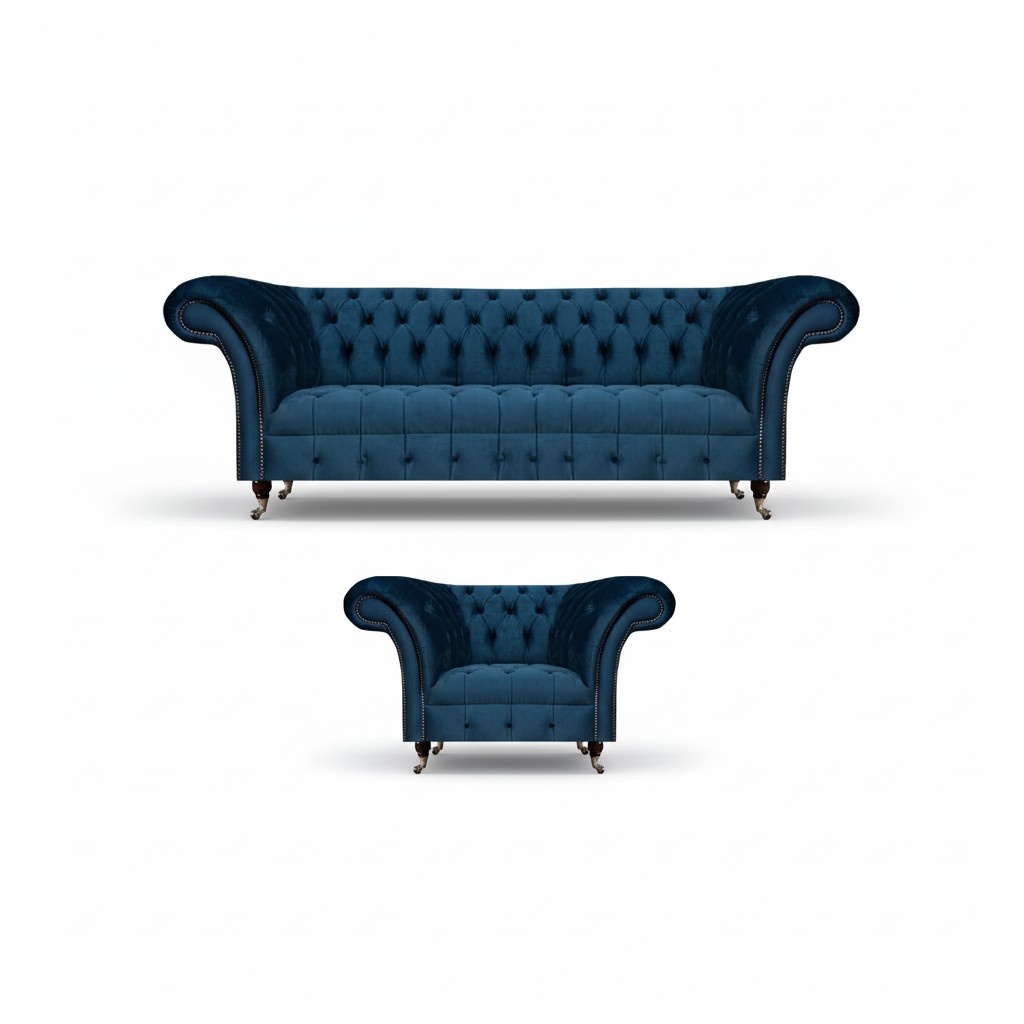 Living room seating furniture blue sofa three seater luxury armchair furniture chesterfield