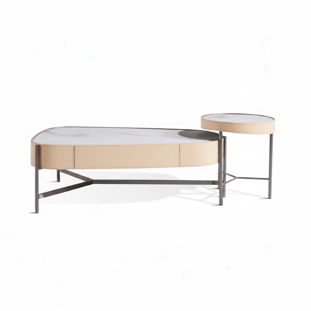 Living room set 2x coffee table coffee table beige modern luxury stainless steel