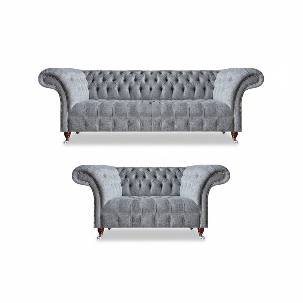 Living room set 2x sofas gray complete Chesterfield design furniture