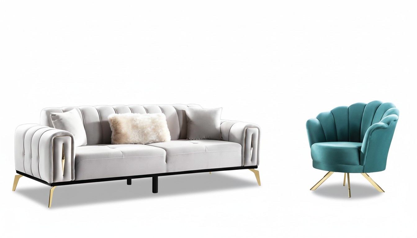 Living room set 2-piece 3-seater sofa chair textile modern living room 3+1