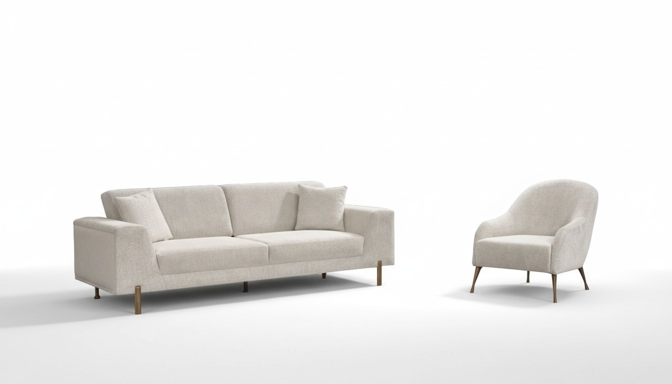 Living room set 2-piece. 3-seater sofa with armchair, modern design fabric sofas.