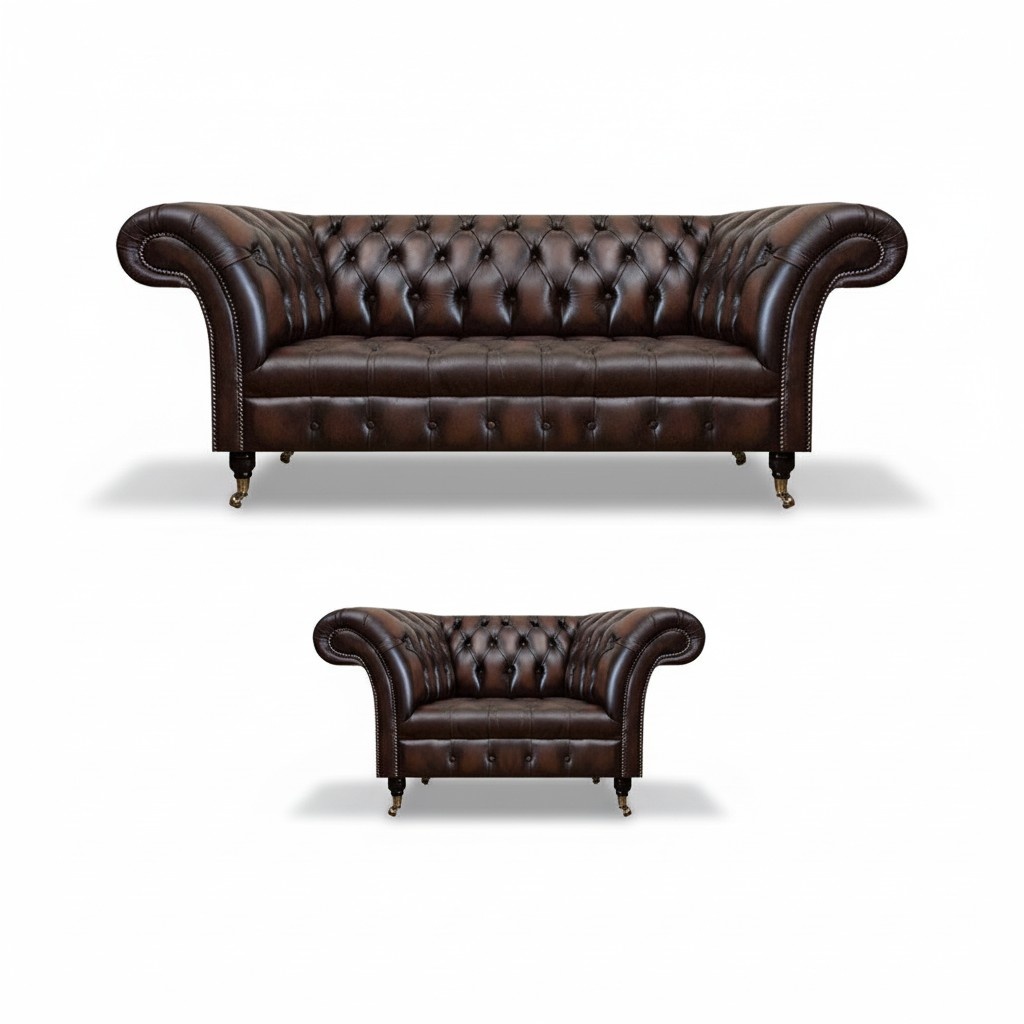 Living room set 2-piece three-seater sofa couch Chesterfield armchair new upholstered furniture