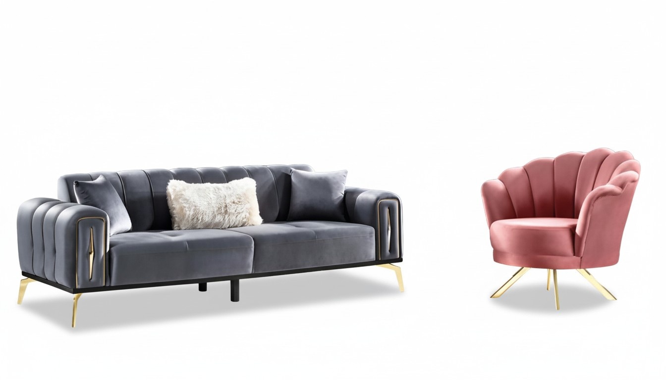 Living room set 2-piece 3-seater sofa armchair textile 3+1 sofa furniture modern