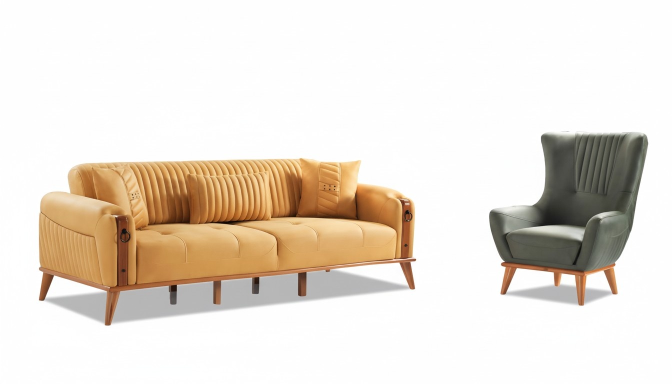 Living Room Set 2-piece 3-seater Sofa Armchair Leather Couches Furniture 3+1 Suite