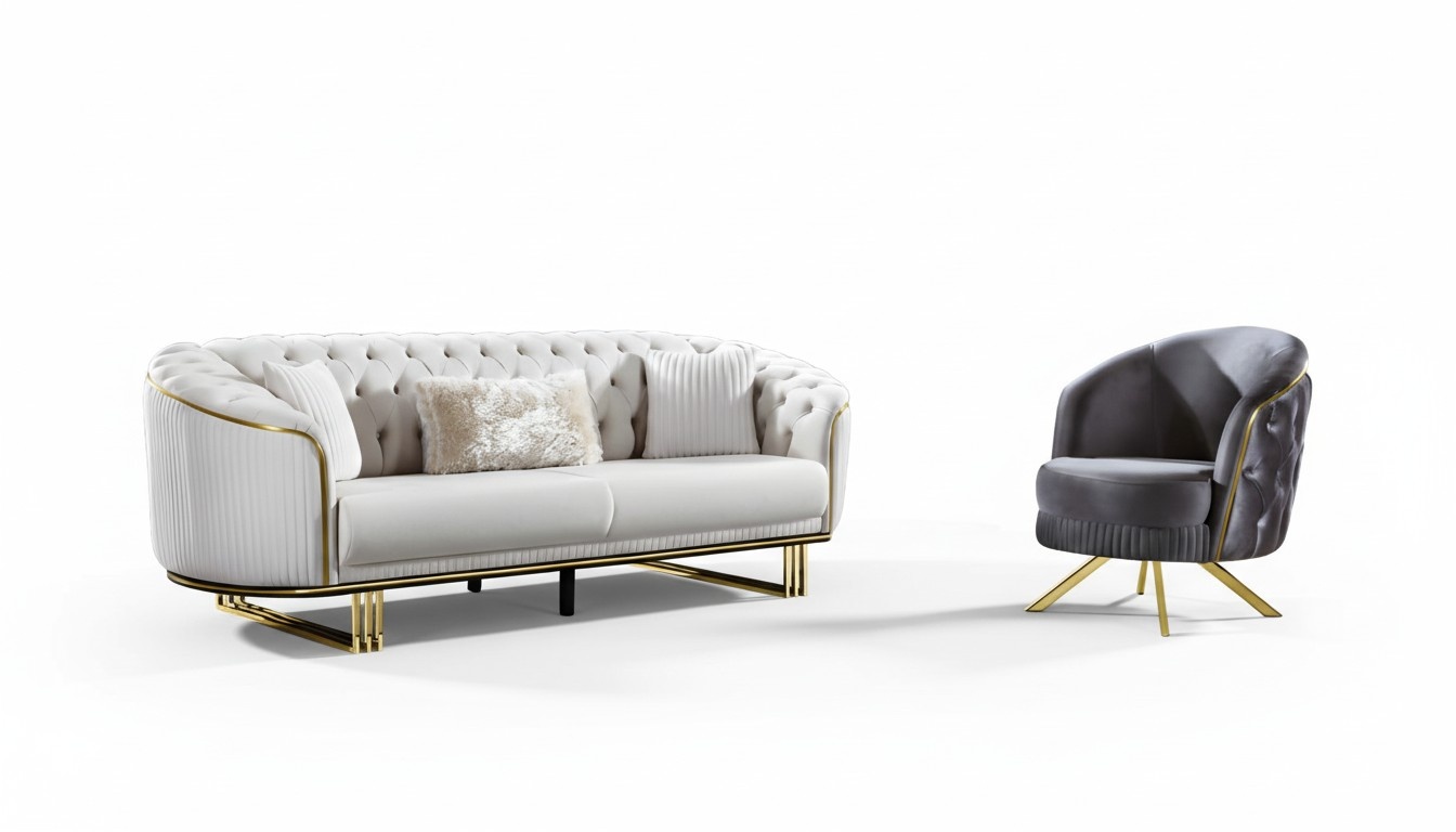 Living room set 2-piece 3+1 sofa armchair textile Chesterfield seating group