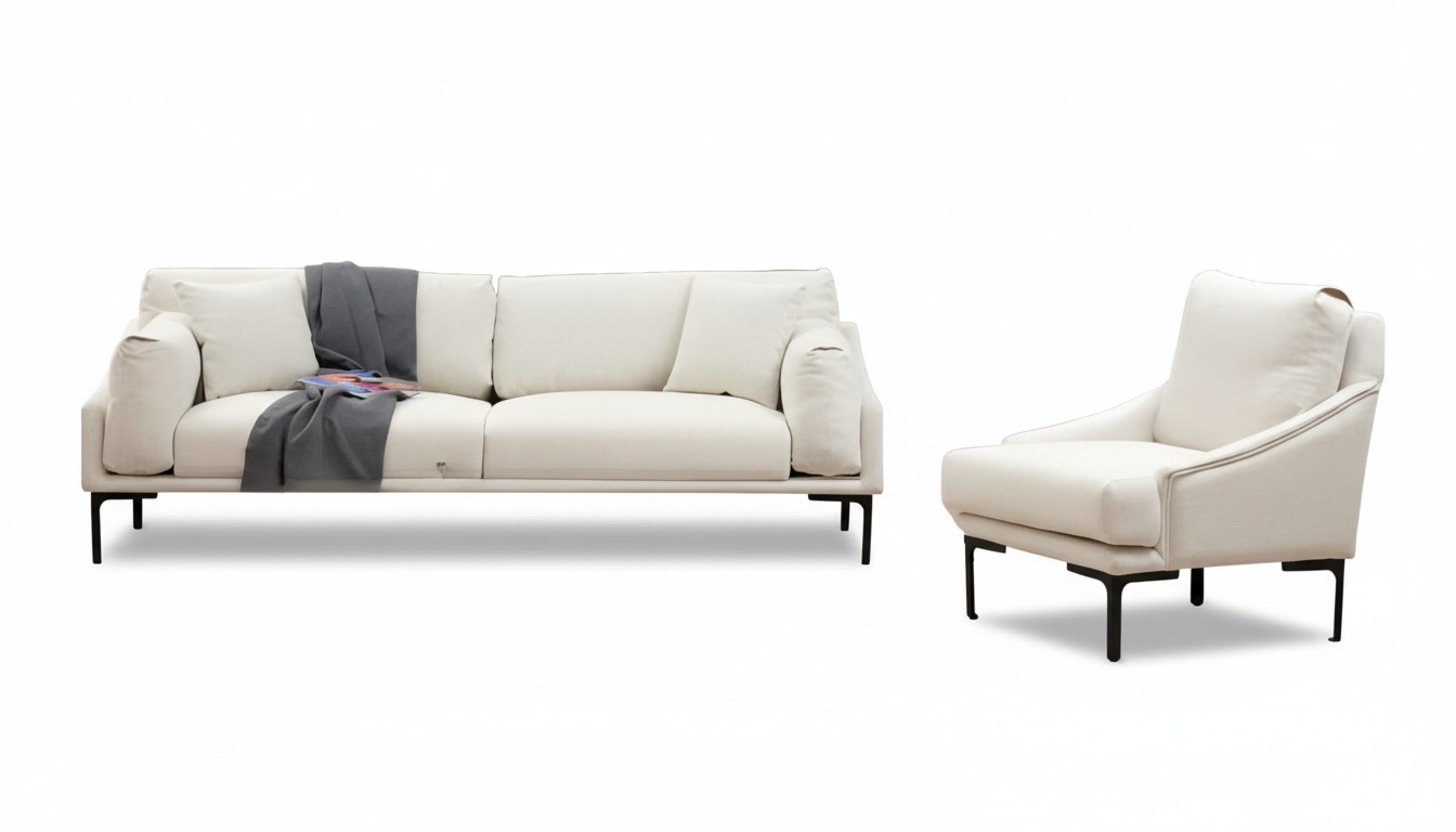 Living room set 2-piece 3-seater sofa armchair white textile living room modern