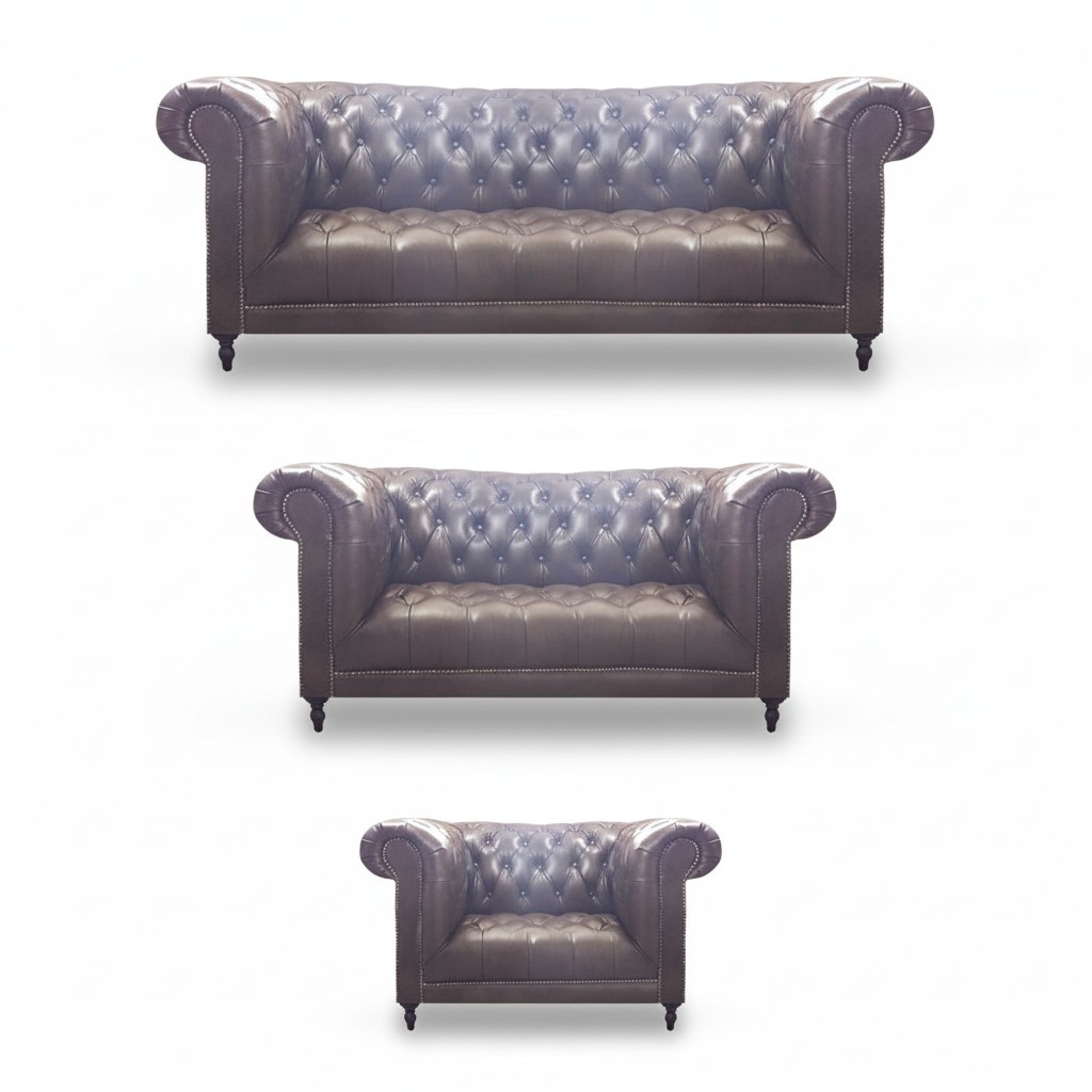 Living room set 3pcs brown leather furniture upholstered furniture Chesterfield new