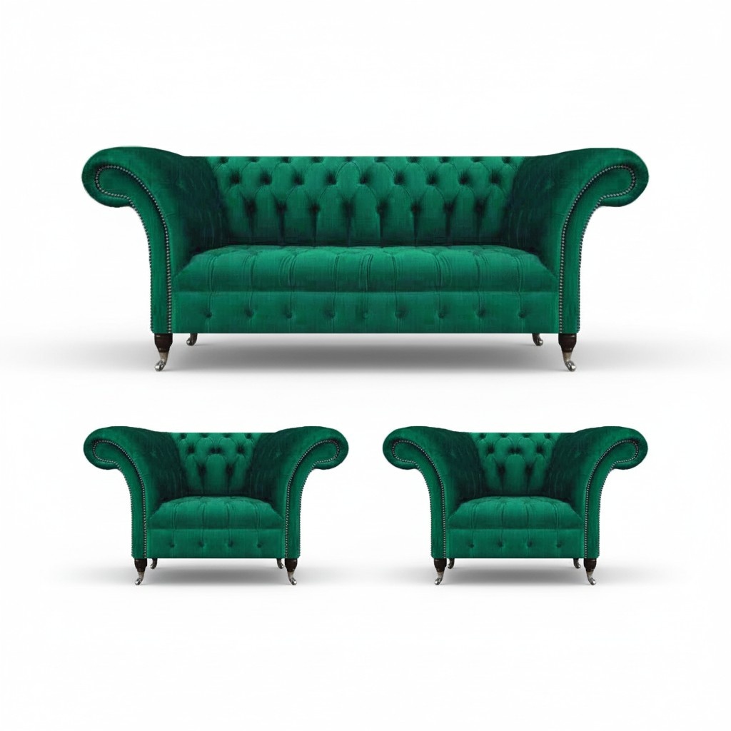 Living room set complete 3-piece green sofa set textile upholstered sofa Chesterfield