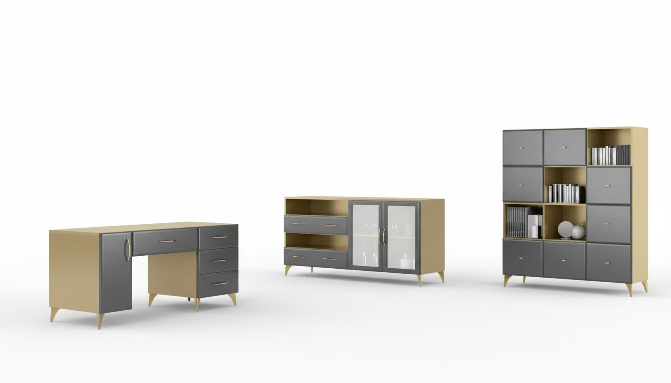 Living Room Set Desk Sideboard Bookshelf 3pcs Table Furniture Wood