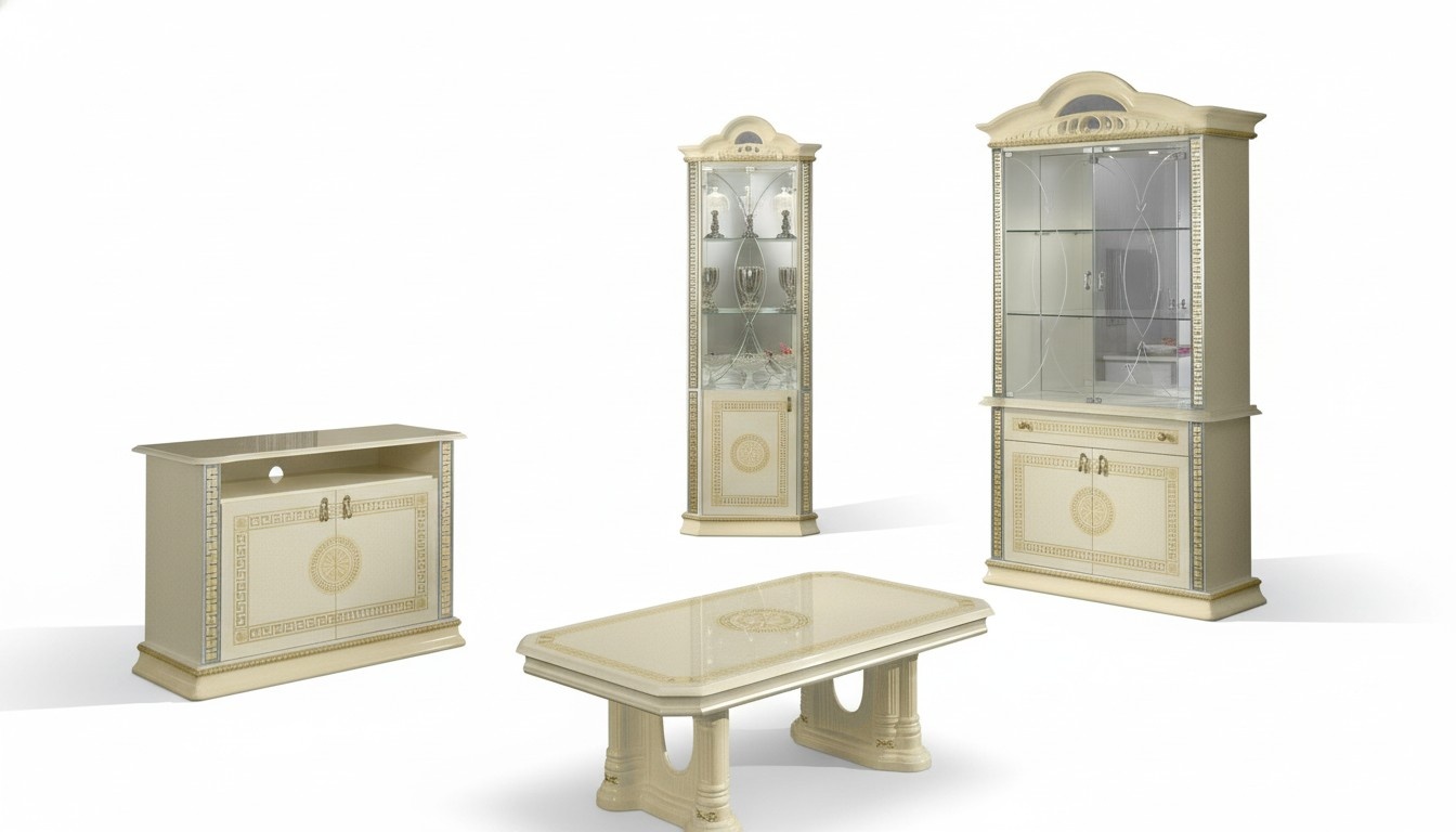 Living Room Set 4pcs. Group Chest of Drawers Display Cabinet 2x Coffee Table Baroque Rococo