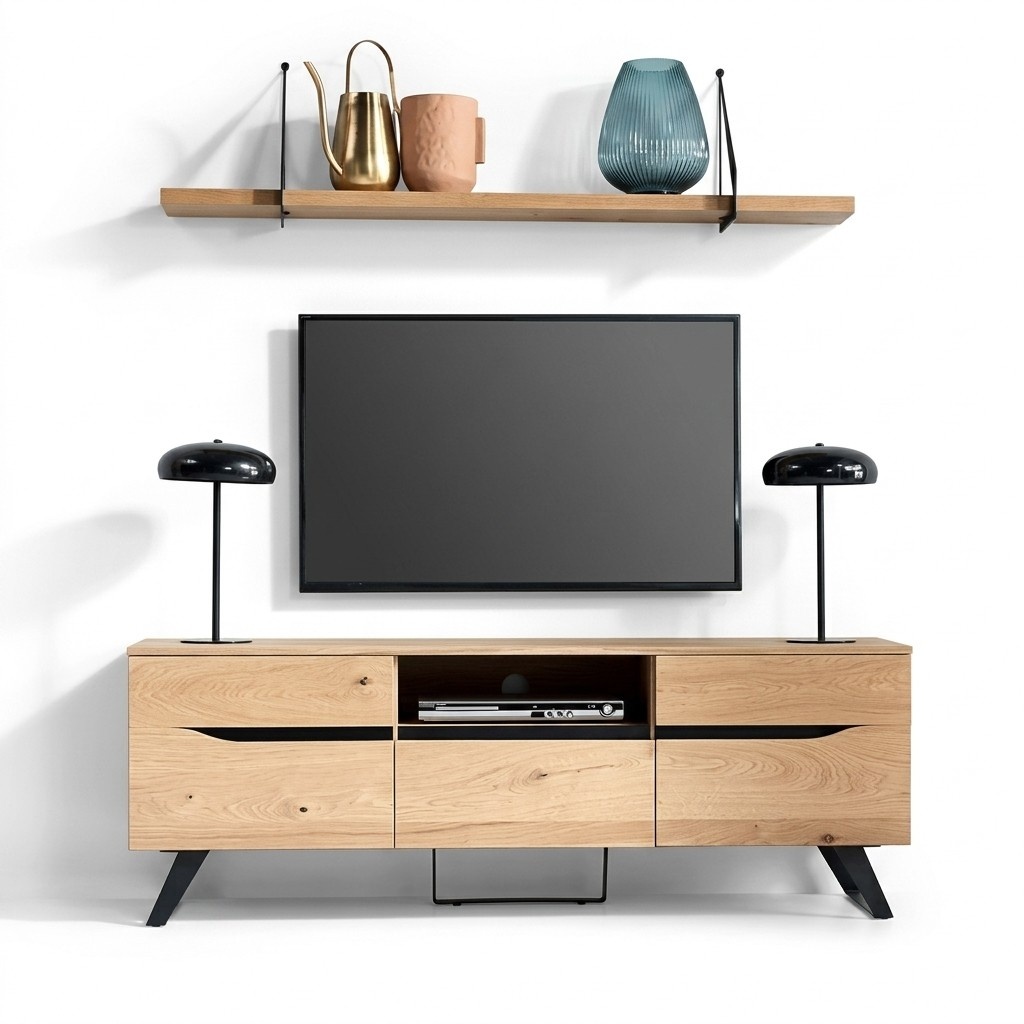 Living Room Set TV Lowboard Media Furniture Modern Wall Shelf Designer