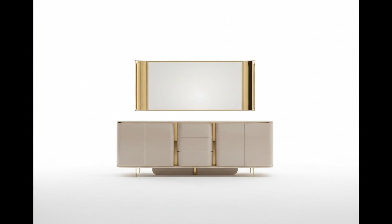 Living room sideboard mirror Material Wood with Metal Style Modern Beige