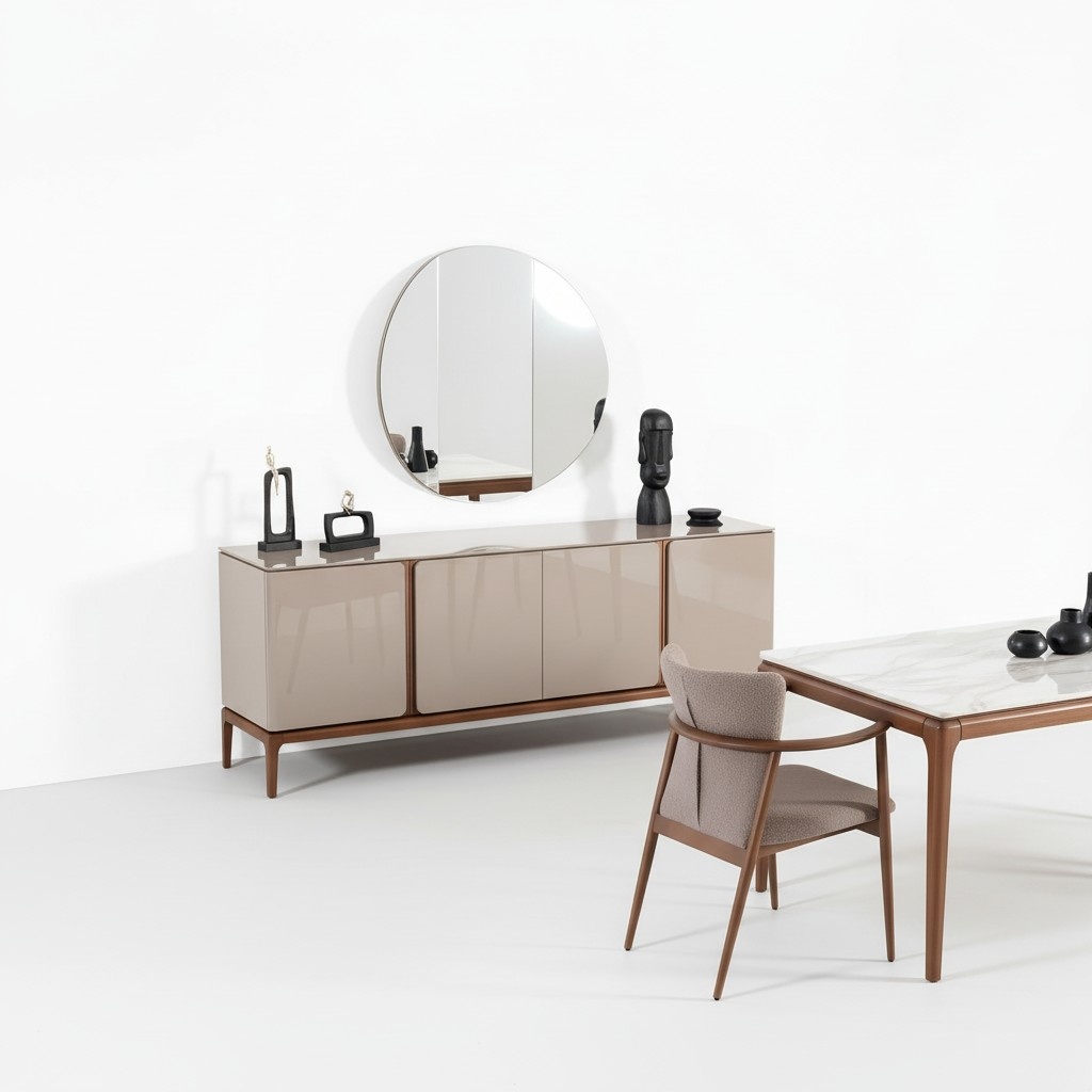 Living Room Sideboard with Mirror Set Dining Wood Modern Style